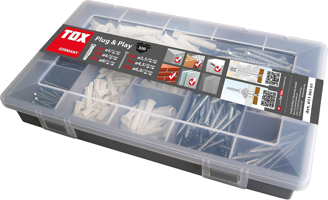 TOX Sortimentskoffer Plug & Play Dübel Set mit Allzweckdübel TRIKA 5x31 mm (60, 6x36 mm (70, 8x51 mm