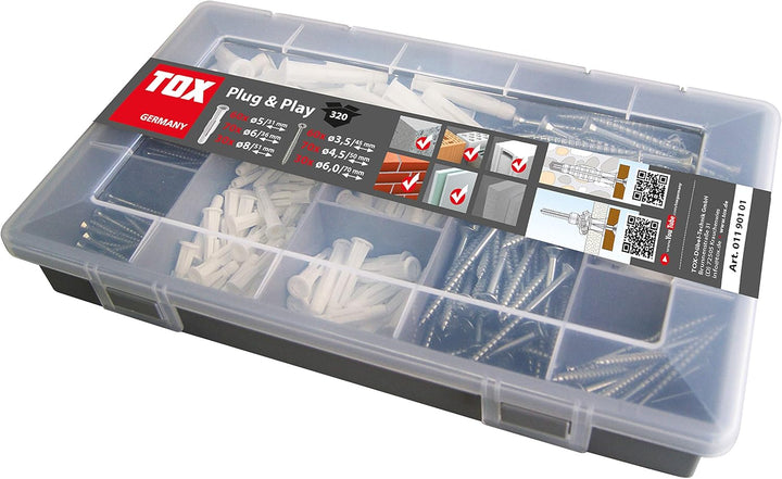 TOX Sortimentskoffer Plug & Play Dübel Set mit Allzweckdübel TRIKA 5x31 mm (60, 6x36 mm (70, 8x51 mm