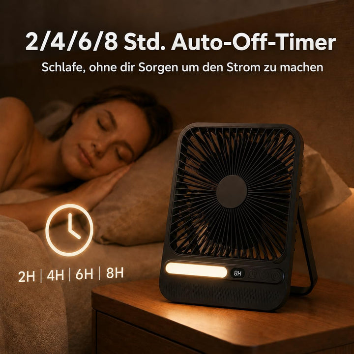 Akku Ventilator, 7 Zoll, 10000mAh, 4 Geschwindigkeiten | Ultraflach, leise und tragbar, mit Display,