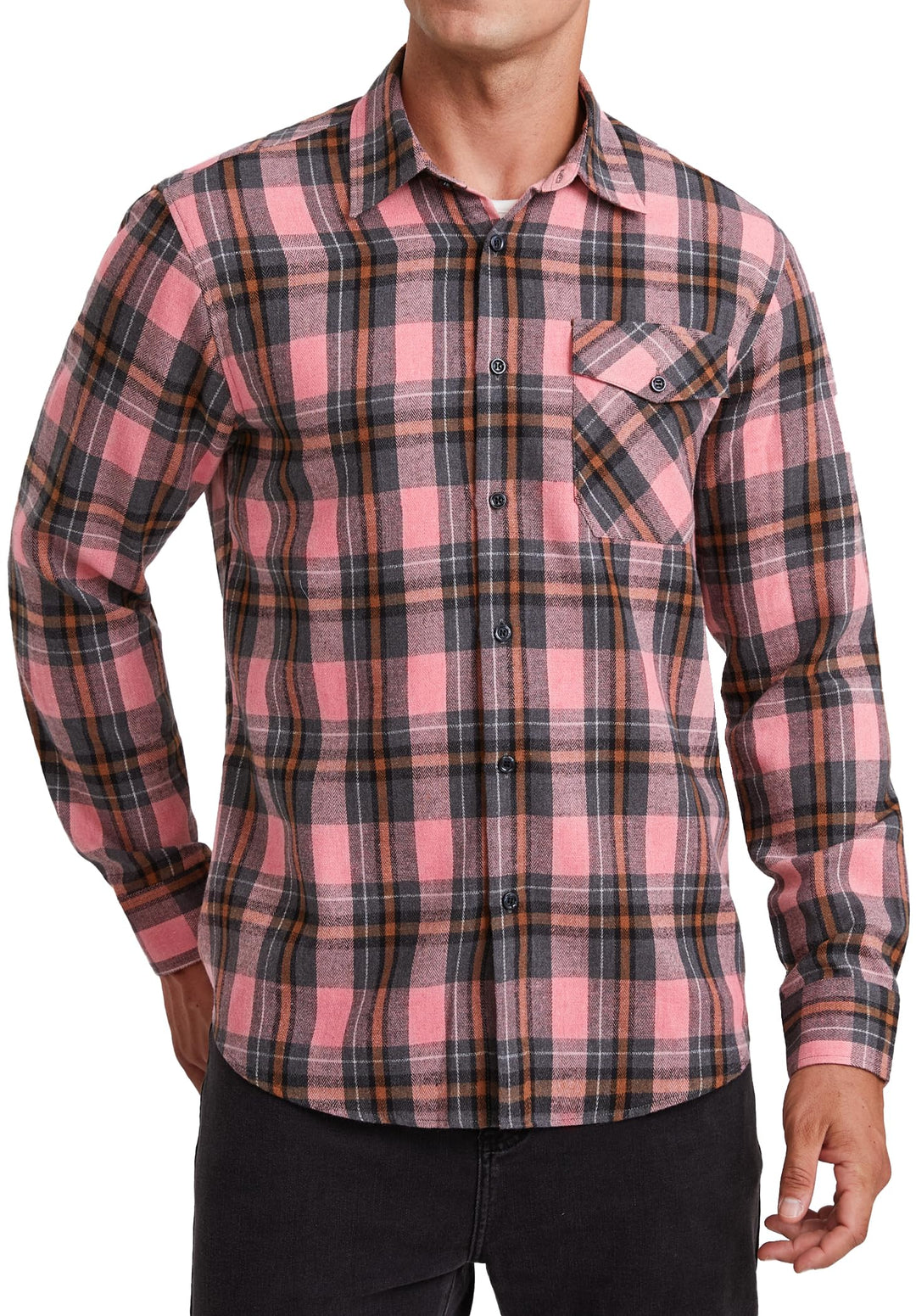 HISDERN Flanellhemd Herren Karierte Hemden Herren Langarm Button Down Baumwolle Holzfällerhemd Regul