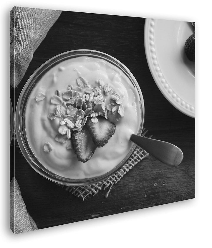 deyoli Süsser Erdbeer Joghurt Format: 60x60 Effekt: Schwarz&Weiss als Leinwandbild, Motiv fertig ger