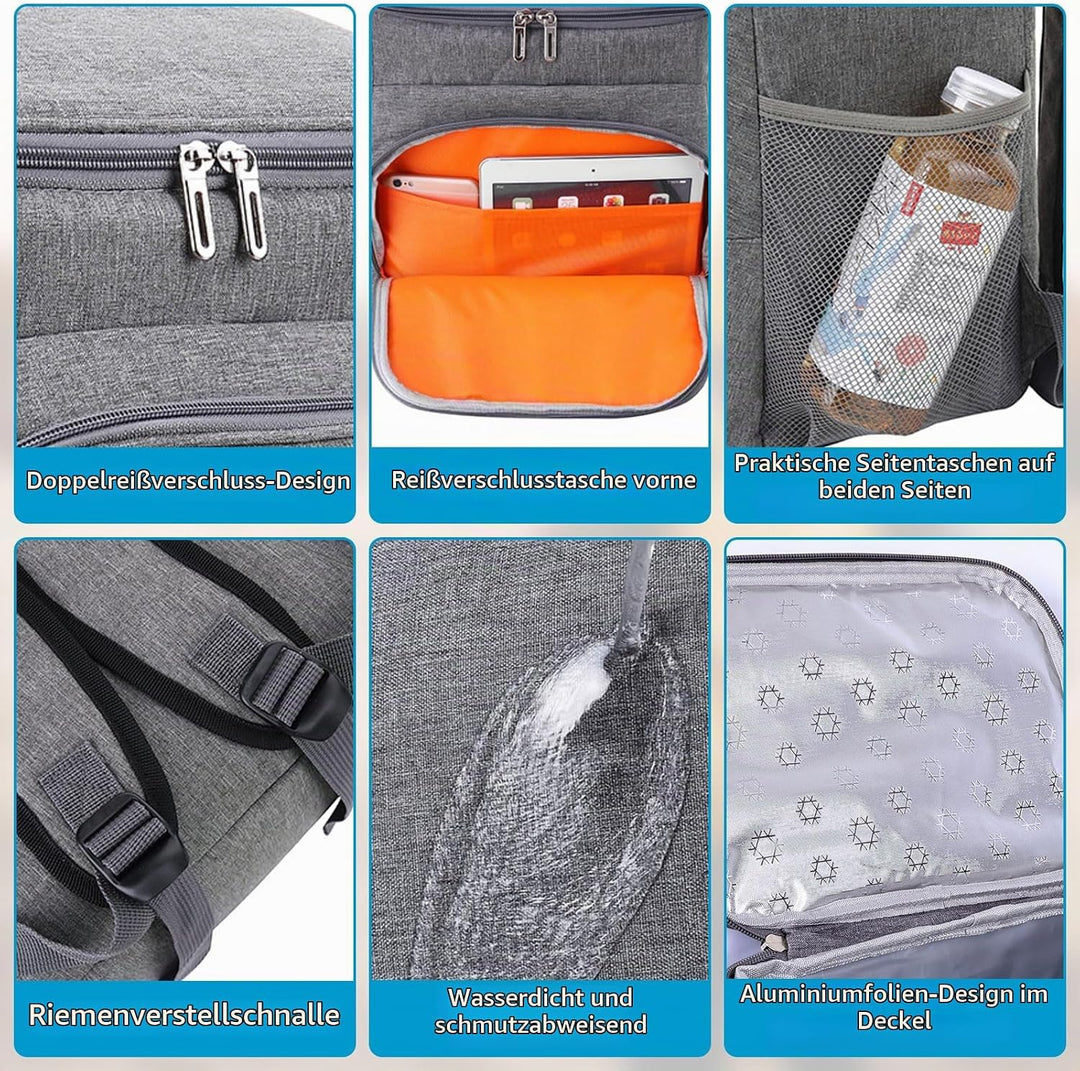 HEQUN 23L Kühlrucksack Thermo Rucksack Picknickrucksack Kühltasche Gross Isoliert Cooler Bag Perfekt