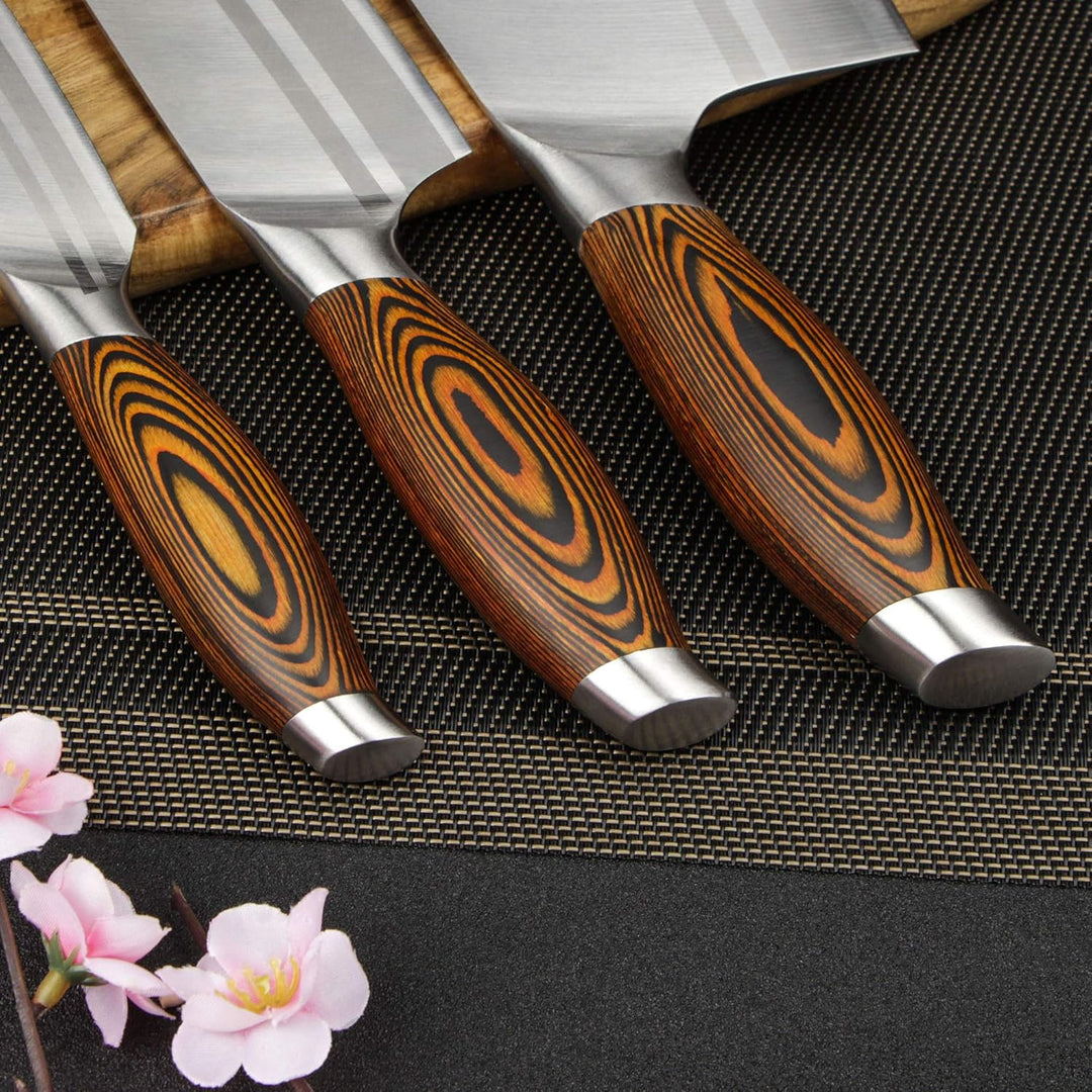 WILDMOK Messerblock Set, 9-TLG Messer Set mit Holzgriff Block, Deutscher Edelstahl Kchenmesser, Prof