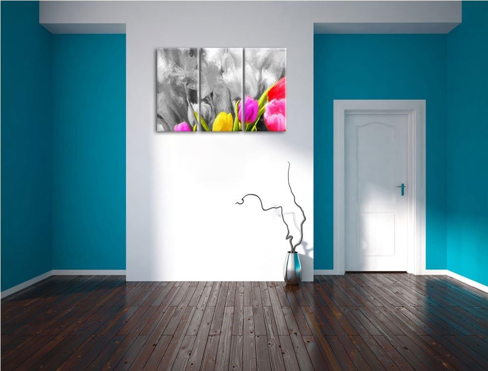 bunte Tulpen3-Teiler Leinwandbild 120x80 Bild auf Leinwand, XXL riesige Bilder fertig gerahmt mit Ke
