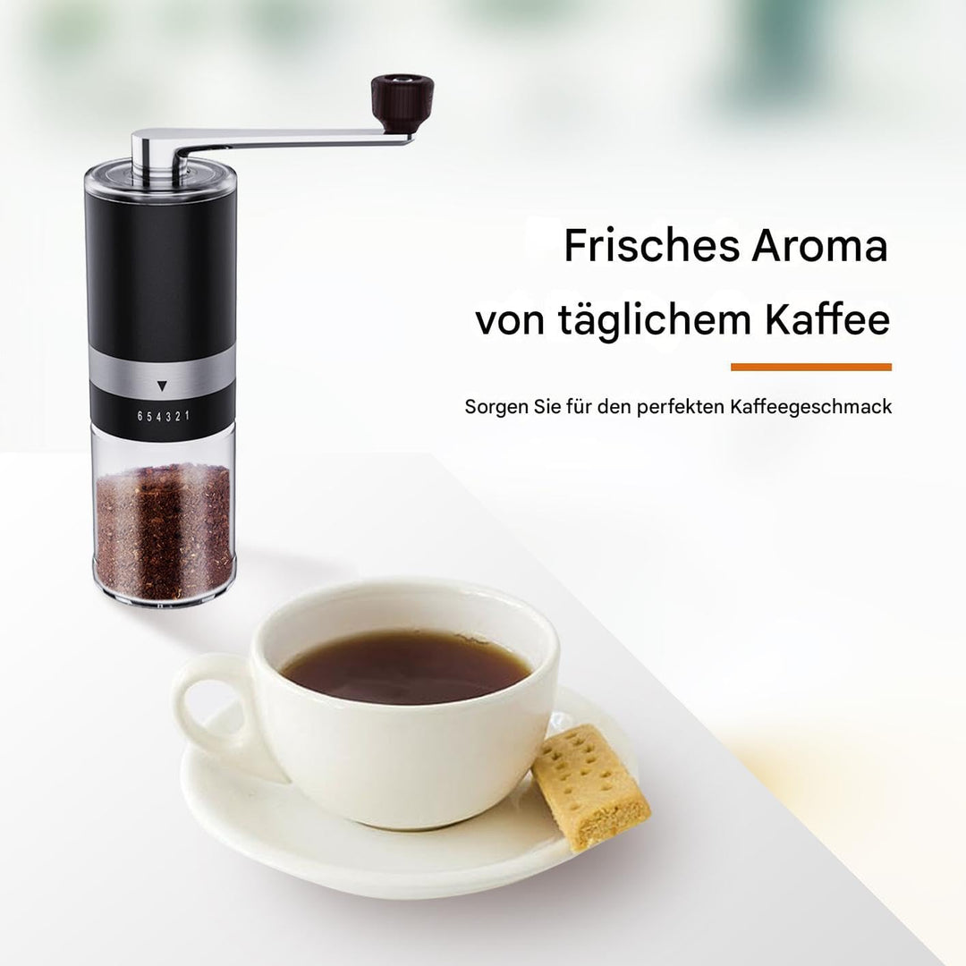 BRAVECOW Tragbare kaffeemühle manuell,Kegelmahlwerk aus Edelstahl kaffee mühle mit 6 einstellbaren S