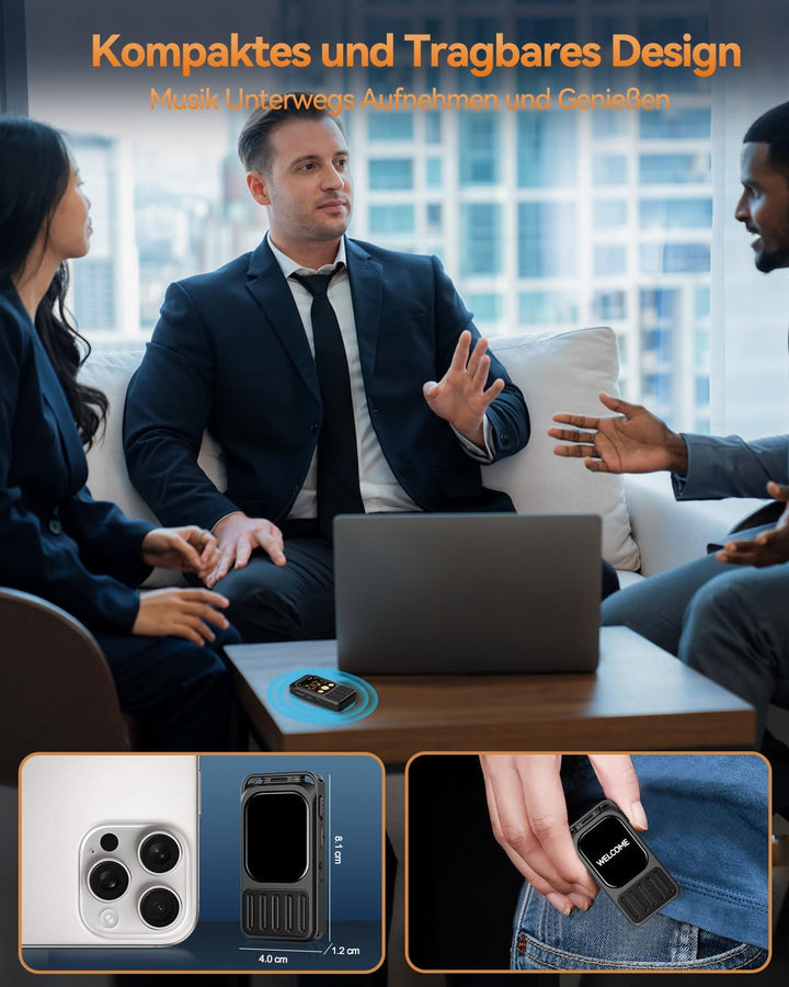 Diktiergerät mit 2 Zoll Touchscreen & Bluetooth, XIXITPY HD 100Std Aufnahmegerät mit DSP-Rauschunter