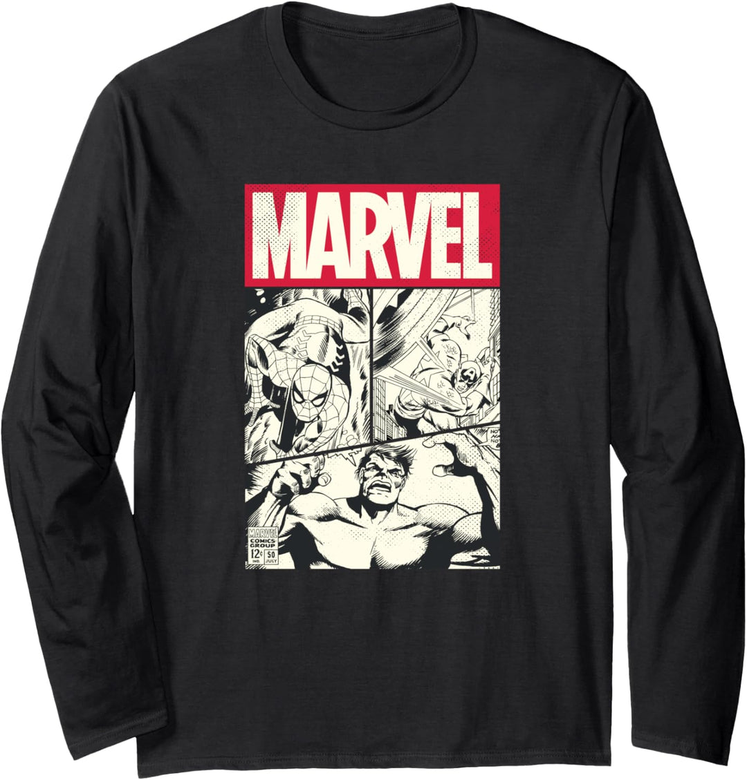 Marvel Comic Cover With Spider-Man, Captain America, Hulk Langarmshirt