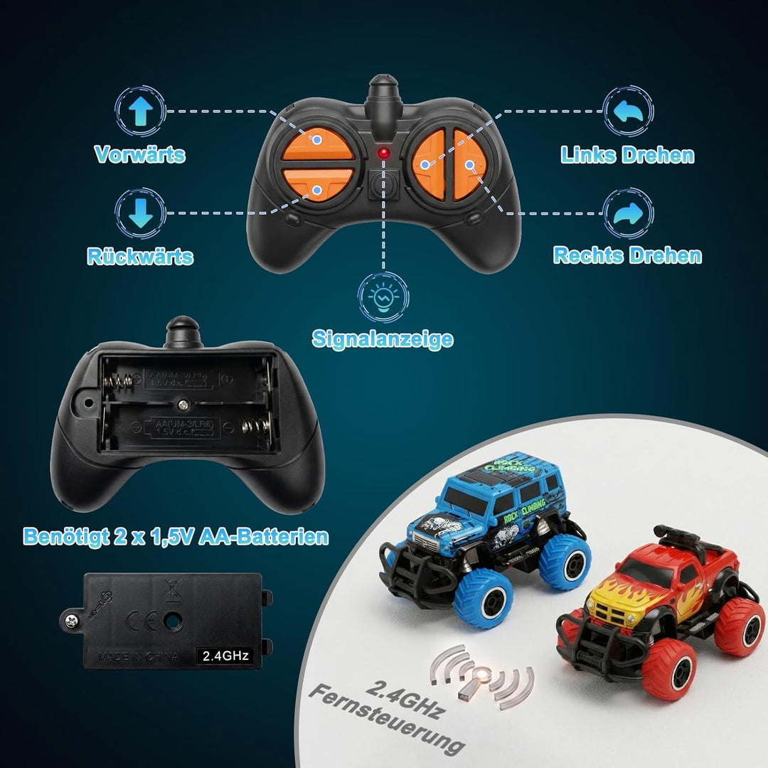Pup Go 2er Set 2.4GHz RC Auto, Robuste ferngesteuerte Monstertrucks für Jungen und Mädchen Kinder 3-