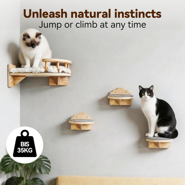 Kletterwand Katzen 4PCS Katzenkletterwand Set Kratzbaum Wand Katze Catwalk Wandelement Wandliege Kat