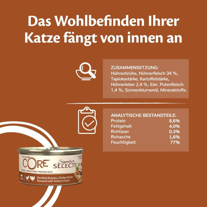 Wellness CORE Signature Selects, Katzenfutter nass in Sauce, getreidefrei, hoher Fleischanteil, Shre