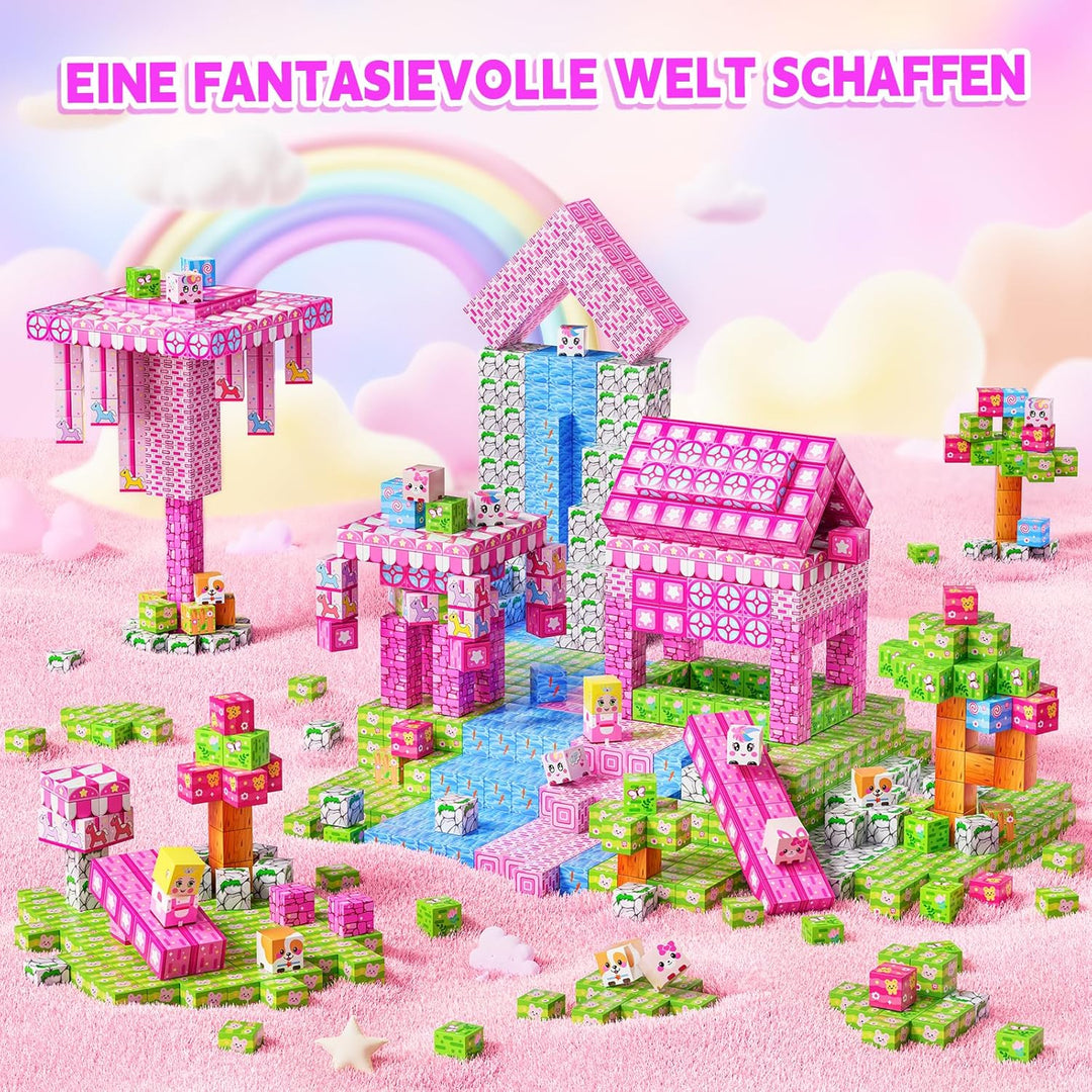 Magnetische Bausteine 84 Teile, Magnetblöcke Fliesen mit Klappbarer Grundplatte, Bauen Prinzessin Sc