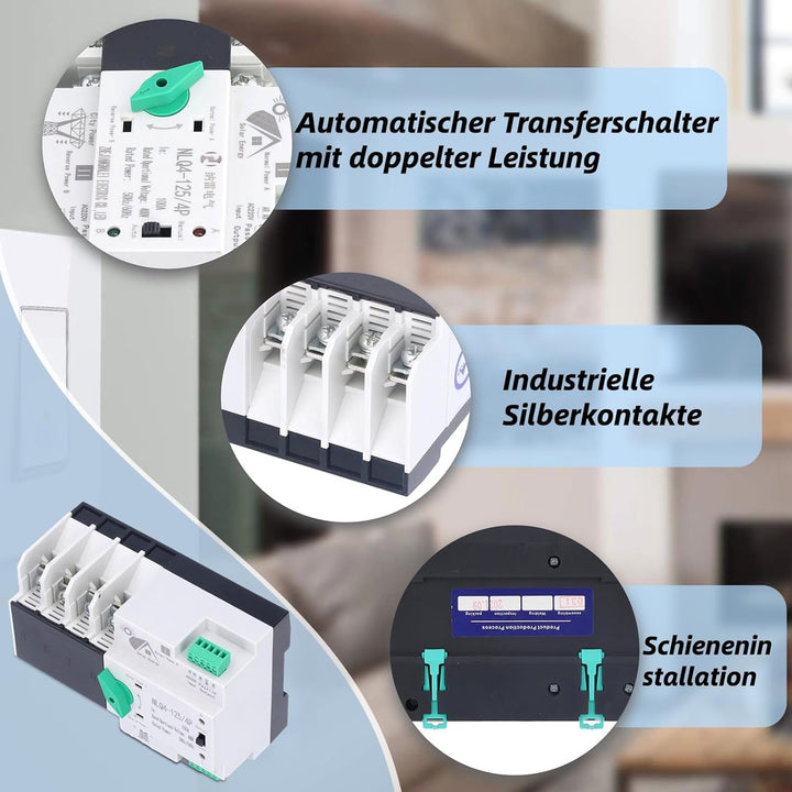 Notstrom Umschalter, 4P Automatischer Umschalter Notstrom Hutschiene, Dual Power Automatischer Trans