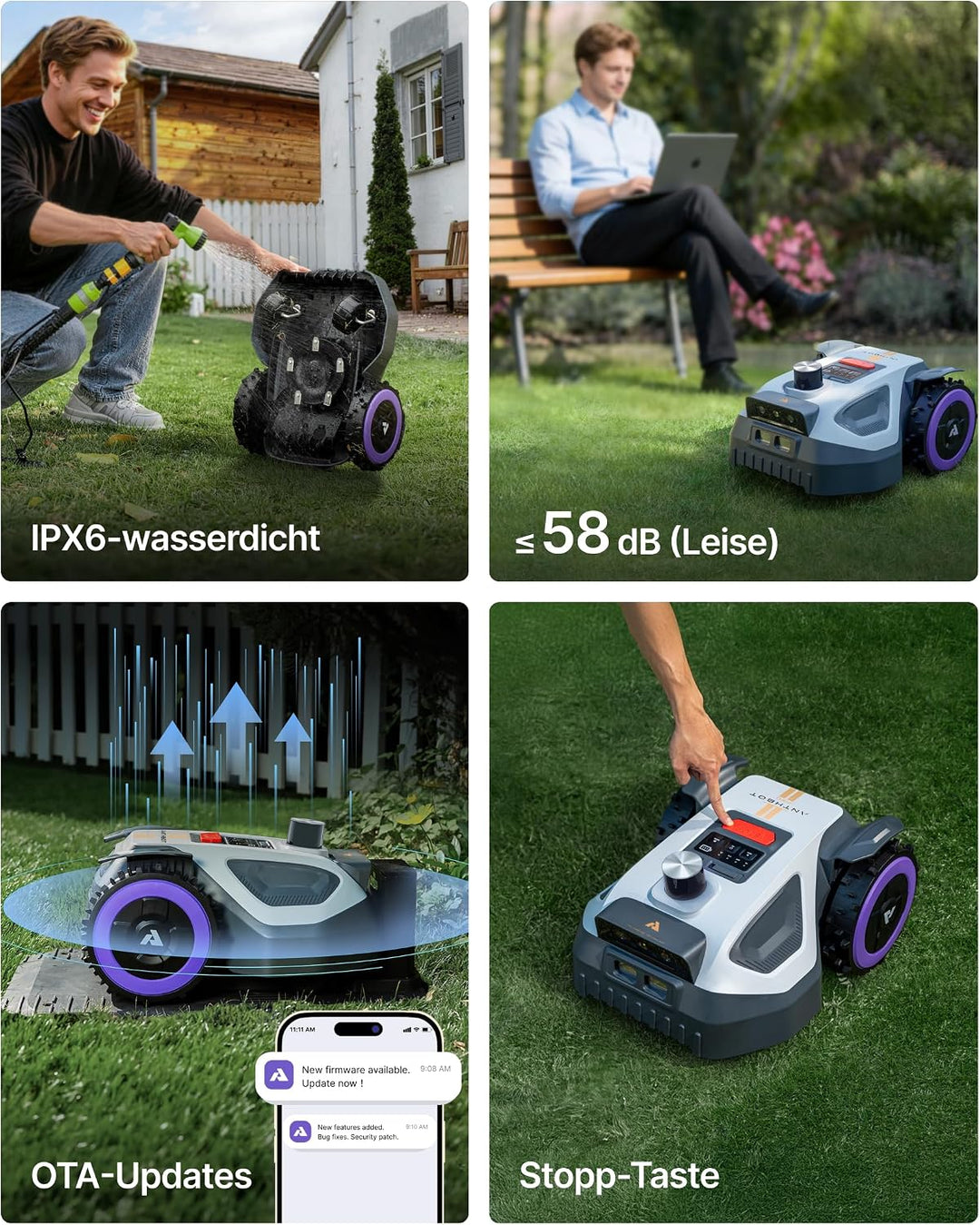 ANTHBOT M5 Pro Mähroboter ohne Begrenzungskabel, Quad-Fusion System, 500㎡ | HoloSense 4-in-1 System