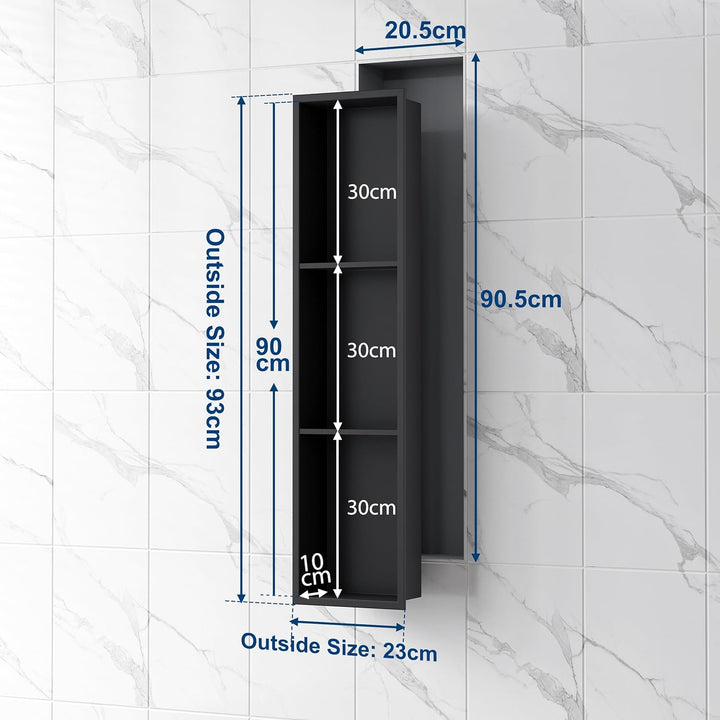 Neodrain Wandnische Dusche Edelstahl Dreifach-Duschnische Wandnische Lagerung für Badezimmer 90x20 c