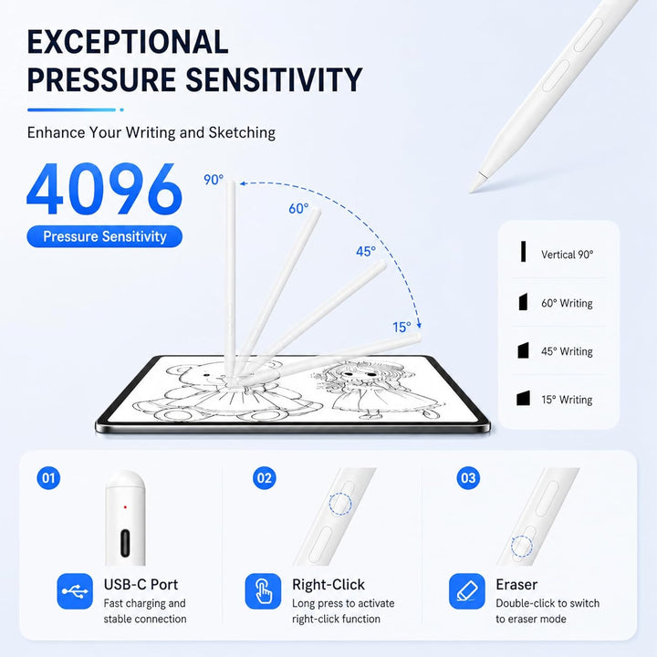 ANYQOO Eingabestift für Surface mit 4096 Druckstufen, Magnetischer Stift mit Handflächenerkennung, W