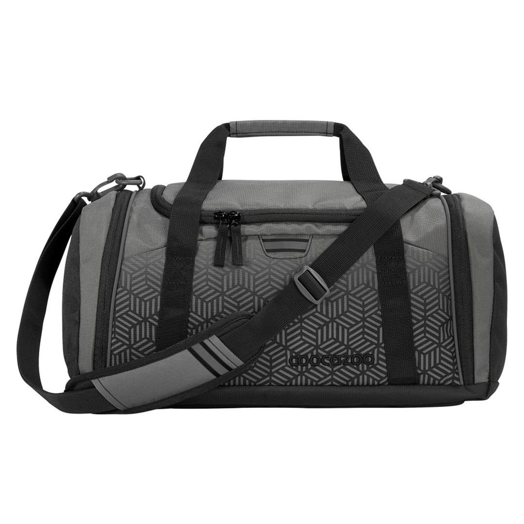 coocazoo Sporttasche „Black Carbon“, schwarz-grau, Hauptfach, Nasswäschefach, Seitentasche, Reflekto
