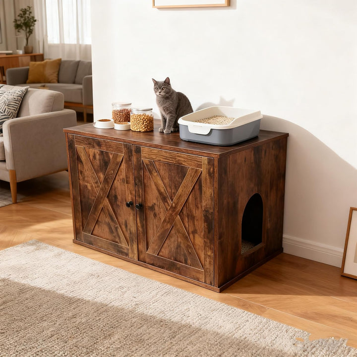 Relaxdays Katzenschrank für Katzentoilette, Trennwand, Eingang, Katzenklo verstecken, HBT: 50x80x53
