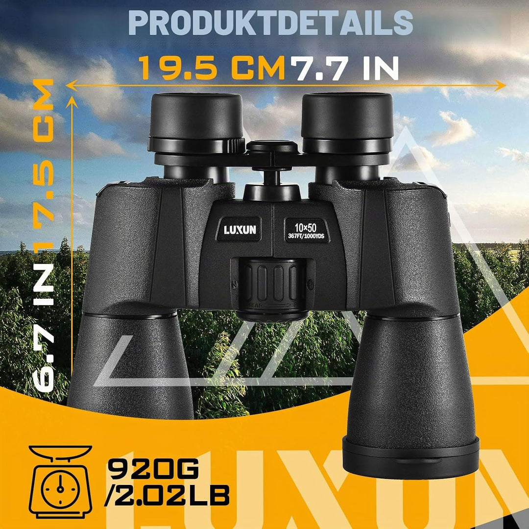 LUXUN Fernglas 10x50, Fernglas für Erwachsene mit Trageriemen, Tasche, 22mm ED Augenmuschel, BAK4 FM