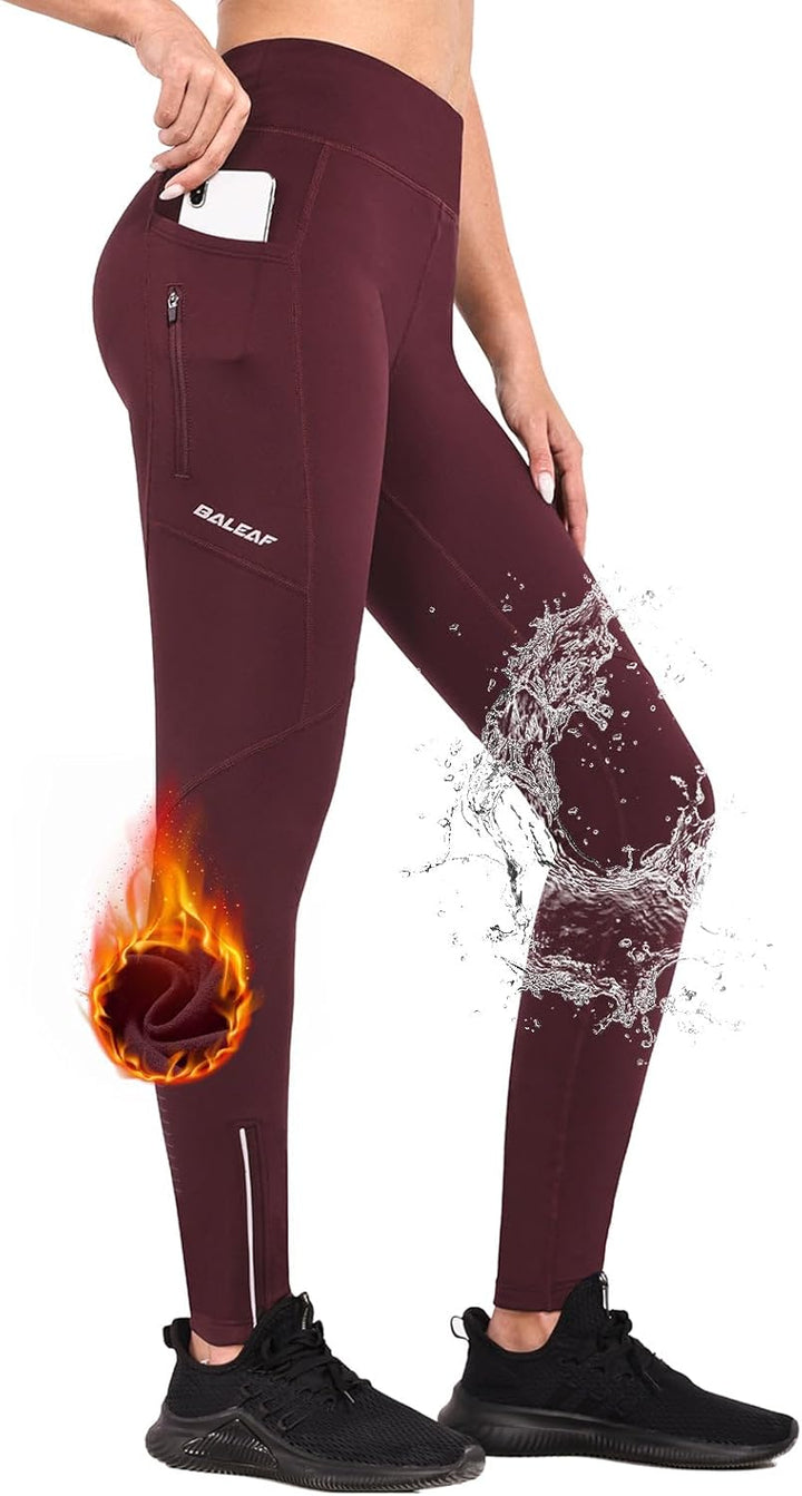 baleaf Thermoleggings Winter Damen Fahrradhose Lang mit Reissverschluss Warm Gefüttert Jogginghose R