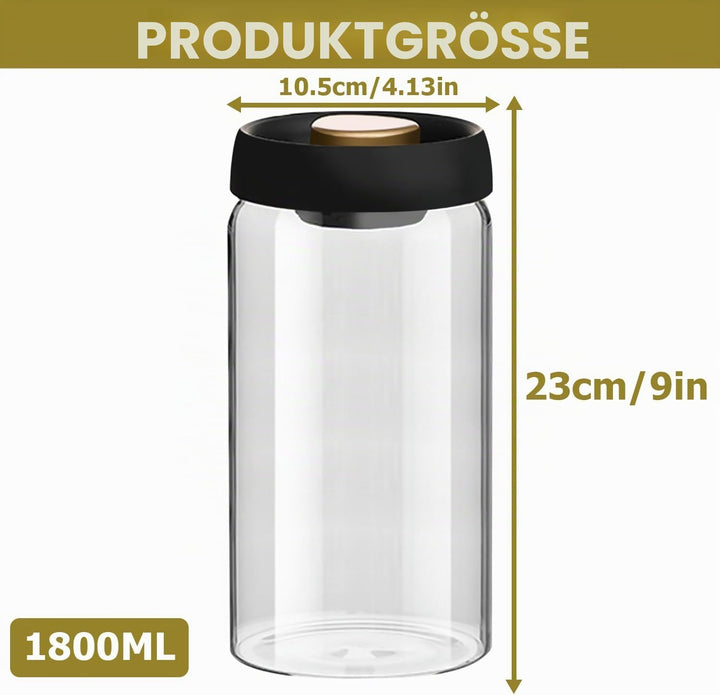 Kaffeedose mit Vakuumdeckel: 1800ml Kaffeedose aus Glas mit schwarzer Deckel nachhaltige Aufbewahrun