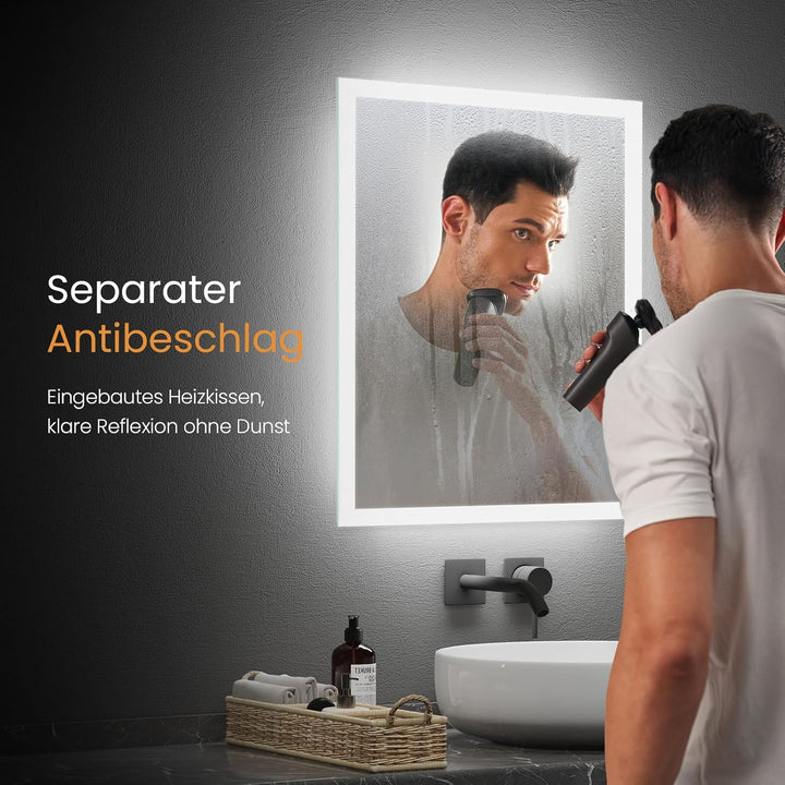 EMKE LED Badspiegel mit Beleuchtung 50x60cm Badezimmerspiegel mit Warmweisses Licht und Kaltesweisse