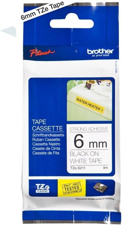 Brother Tze-S211, 6 mm weiss 6 mm Stark haftend, weiss 6 mm Stark haftend