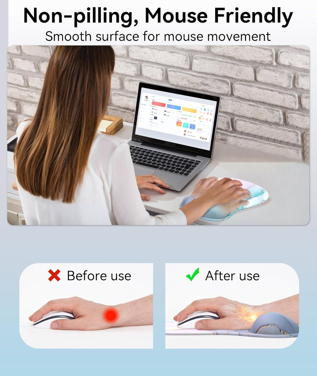 Mauspad mit Gelkissen,Ergonomisches Mousepad mit handauflage mit weichem Gelpolster,rutschfester Bas