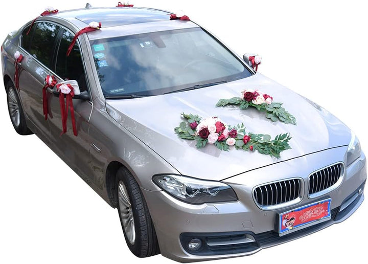 Autoschmuck Dekoration für Hochzeit,Braut Paar Rose Pfingstrose Vine Girlande Künstliche Blumen Pfla