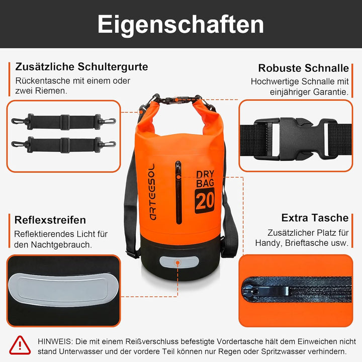 Blackace arteesol Dry Bag wasserdichte Tasche 5L/10L/20L/30L Wasserfester Beutel Packsack mit Langen