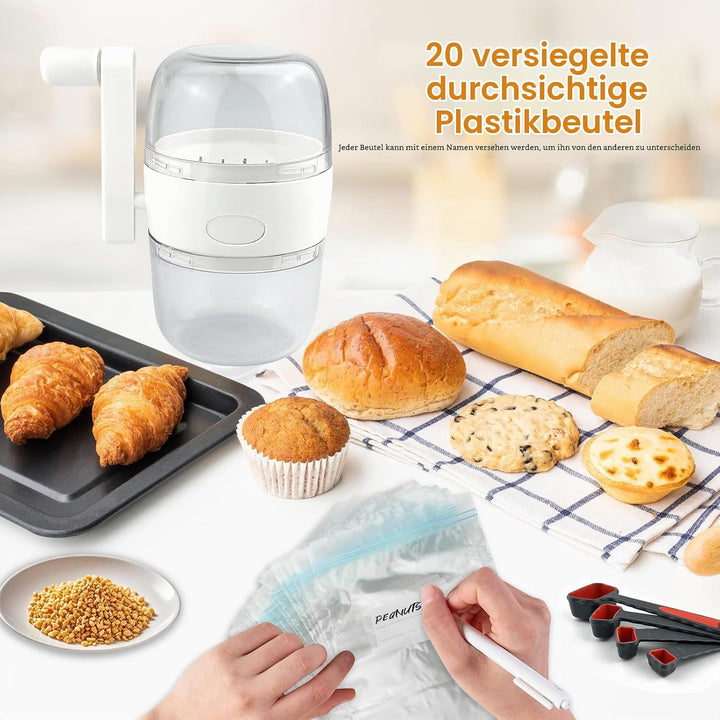 Nussmühle Manuell, Klein Nussmühle mit Handkurbel mit 20 Stk Versiegelter Beutel und 1 Stk Messlöffe