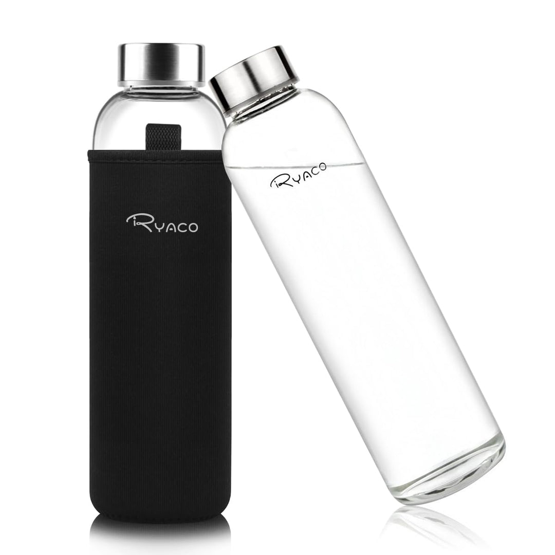 Ryaco Trinkflasche aus Glas 550ml/750ml/1000ml/1L,Glasflasche mit Neoprenhülle,Glastrinkflasche mit