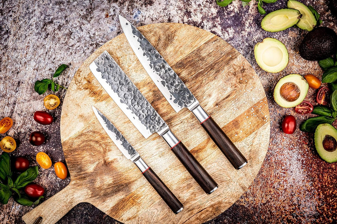 Forged Sebra Messerset 3-teilig, handgefertigt, in Holzkiste