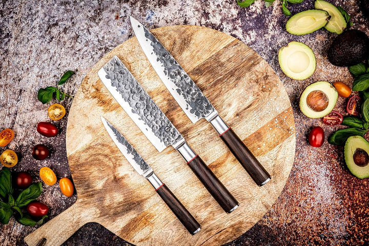 Forged Sebra Messerset 3-teilig, handgefertigt, in Holzkiste