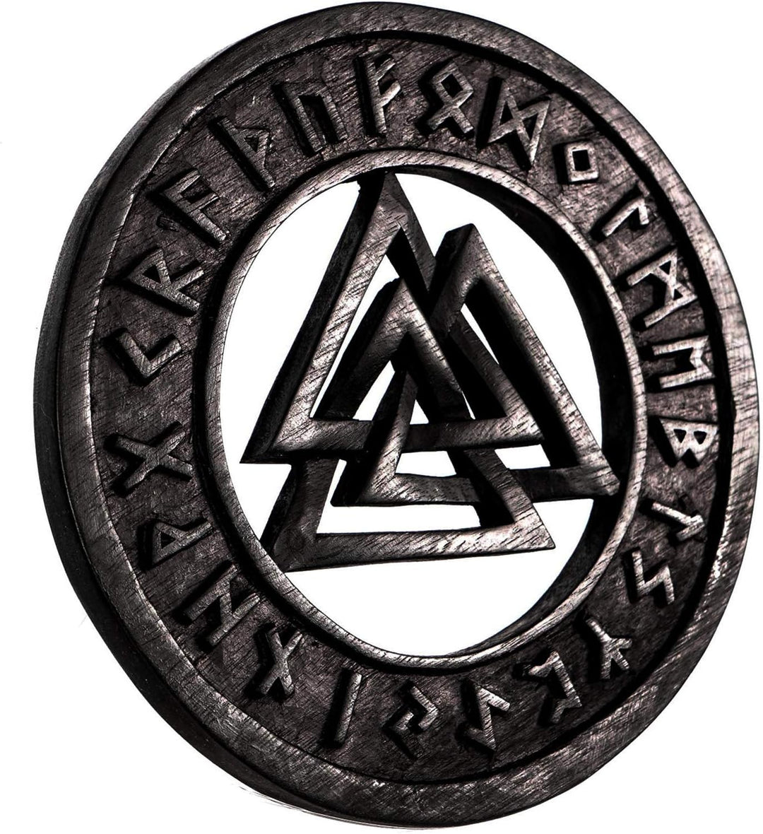 Windalf Schwarzes Vikings Holzbild VALKNUT Ø 23 cm Wotansknoten mit Runen Wikinger Wanddeko Wandreli
