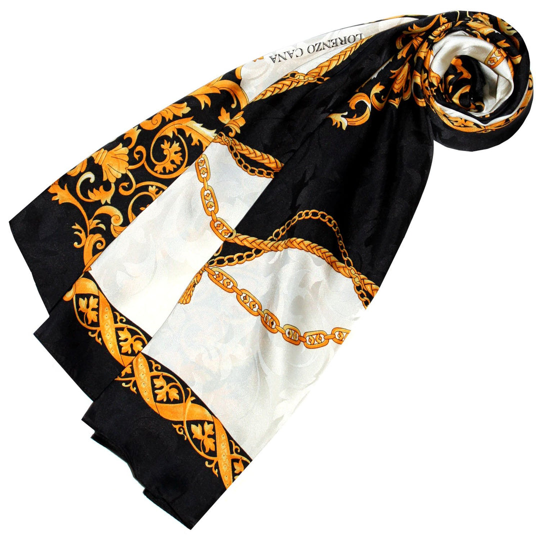 Lorenzo Cana - Luxus Seidentuch Damast 100% Seide gewebt bedruckt 88 cm x 88 cm opulentes gold schwa