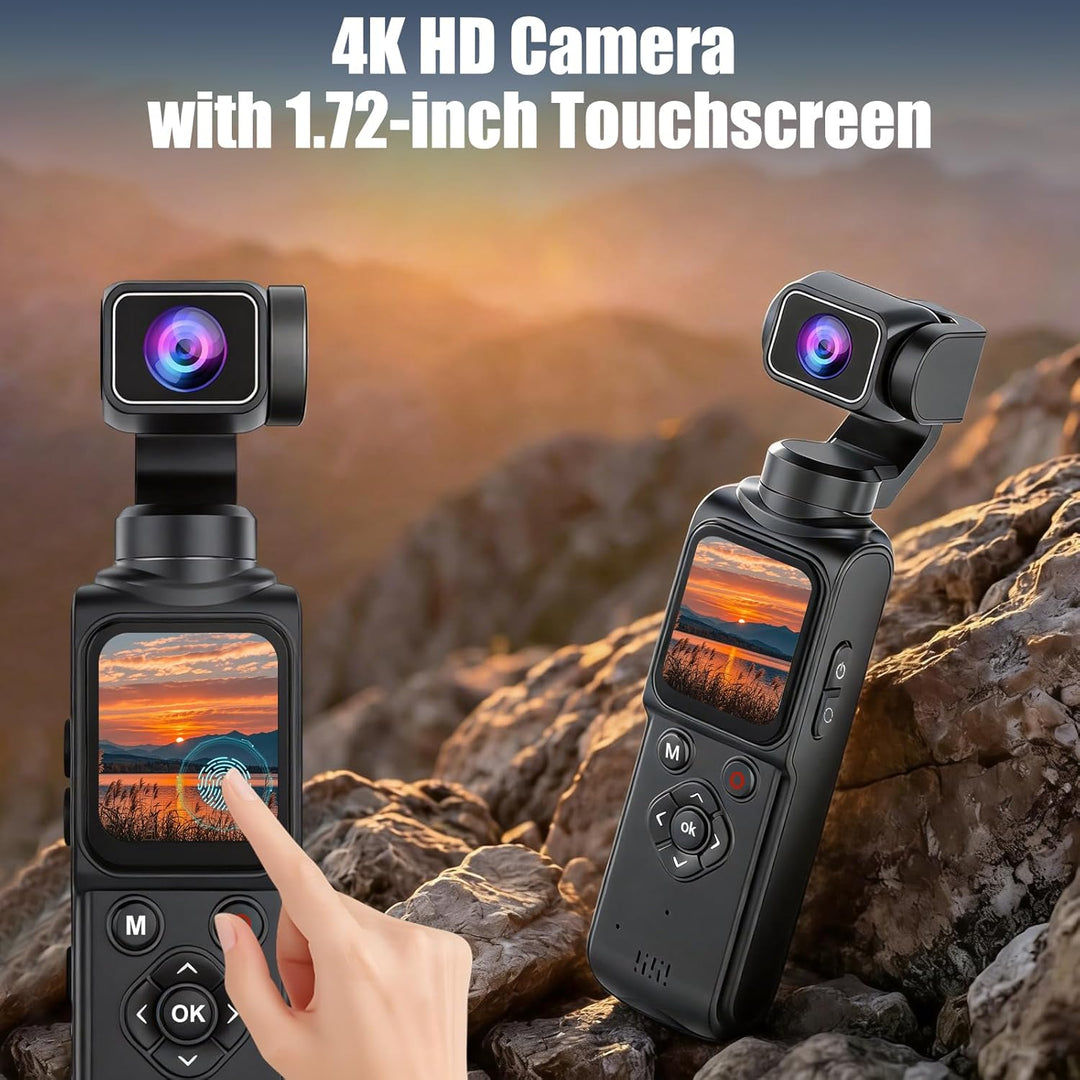 4K Pocket Action Cam mit 330° Gedrehtes Objektiv＆1.72-Zoll-Touchscreen | Vlogging-Kamera,drahtloser