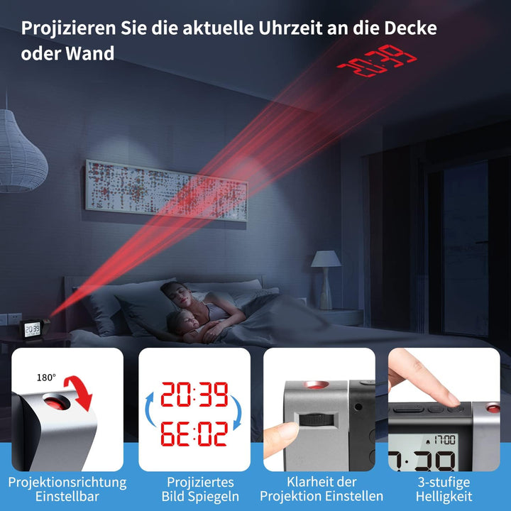 MeesMeek Projektion Digitaler Wecker: Digital Alarm Clock mit Temperatur Datum 12/24H einstellbare H