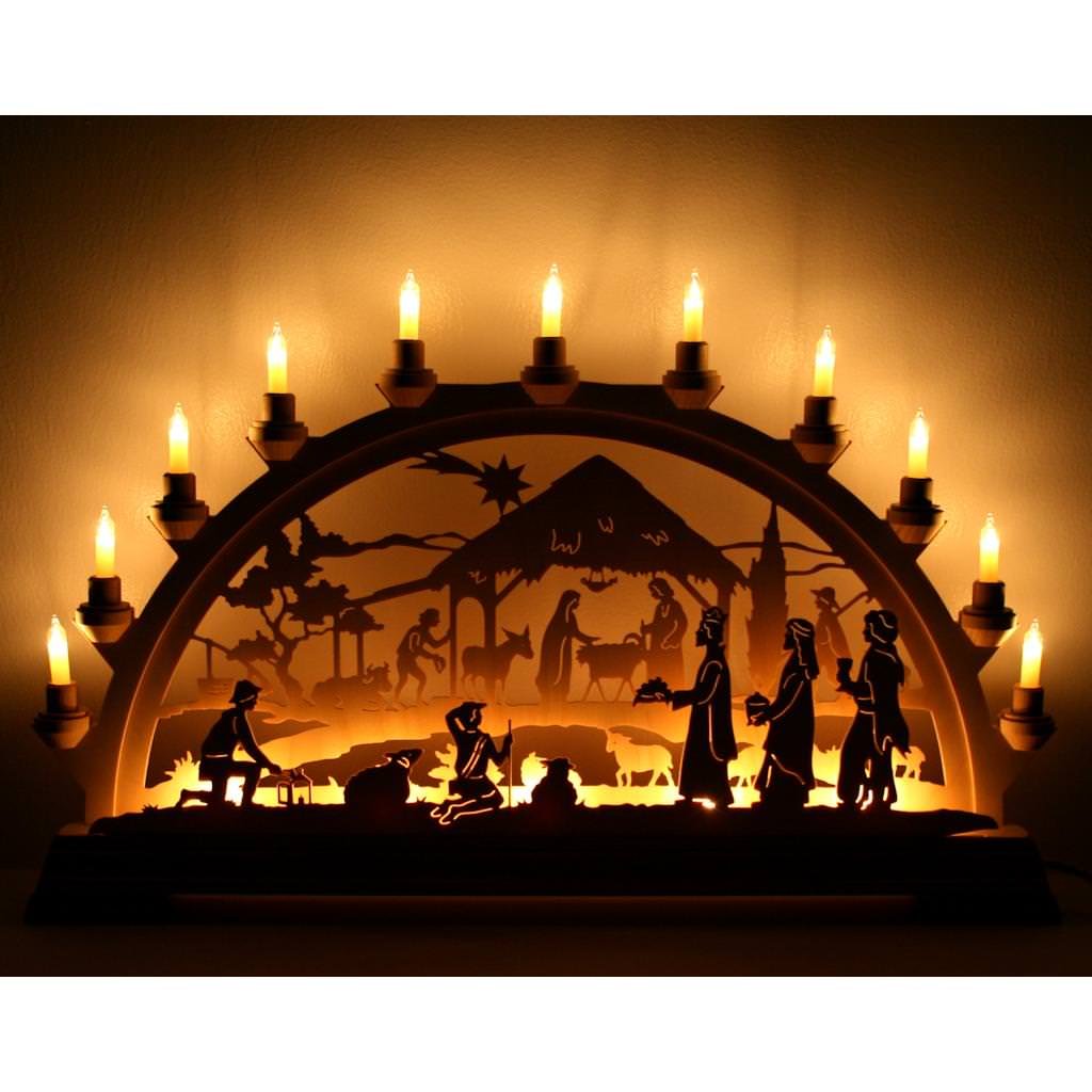 KWO Olbernhau 62004 Schwibbogen Christigeburt mit Königen, 65 x 40 cm