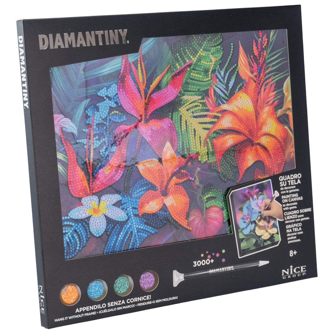 DIAMANTINY Level Up - Bild - Creative Art, Diamond Painting Kit, Mosaik Tropical Flowers
