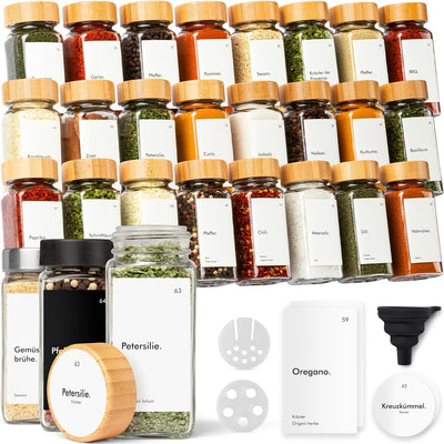 KIVY Gewürzgläser mit Streueinsatz [24x 120ml] + 240 Wasserfeste Label - Gewürzgläser eckig - Gewürz