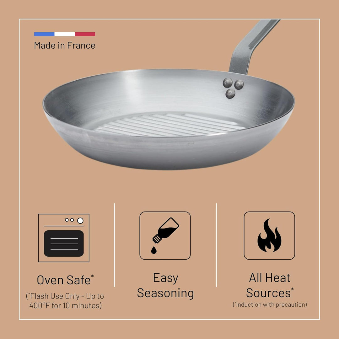 De Buyer - runde Grillpfanne MINERAL B aus Eisenstahl - 26cm Durchmesser - 5613.26, 26cm Durchmesser