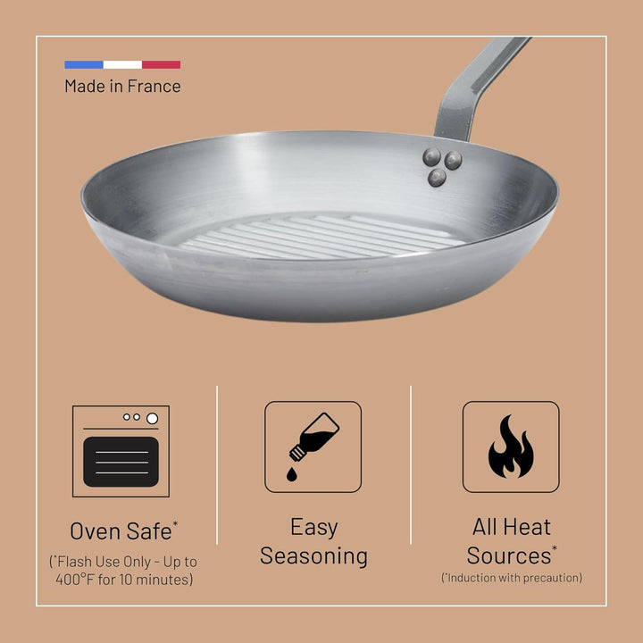 De Buyer - runde Grillpfanne MINERAL B aus Eisenstahl - 26cm Durchmesser - 5613.26, 26cm Durchmesser