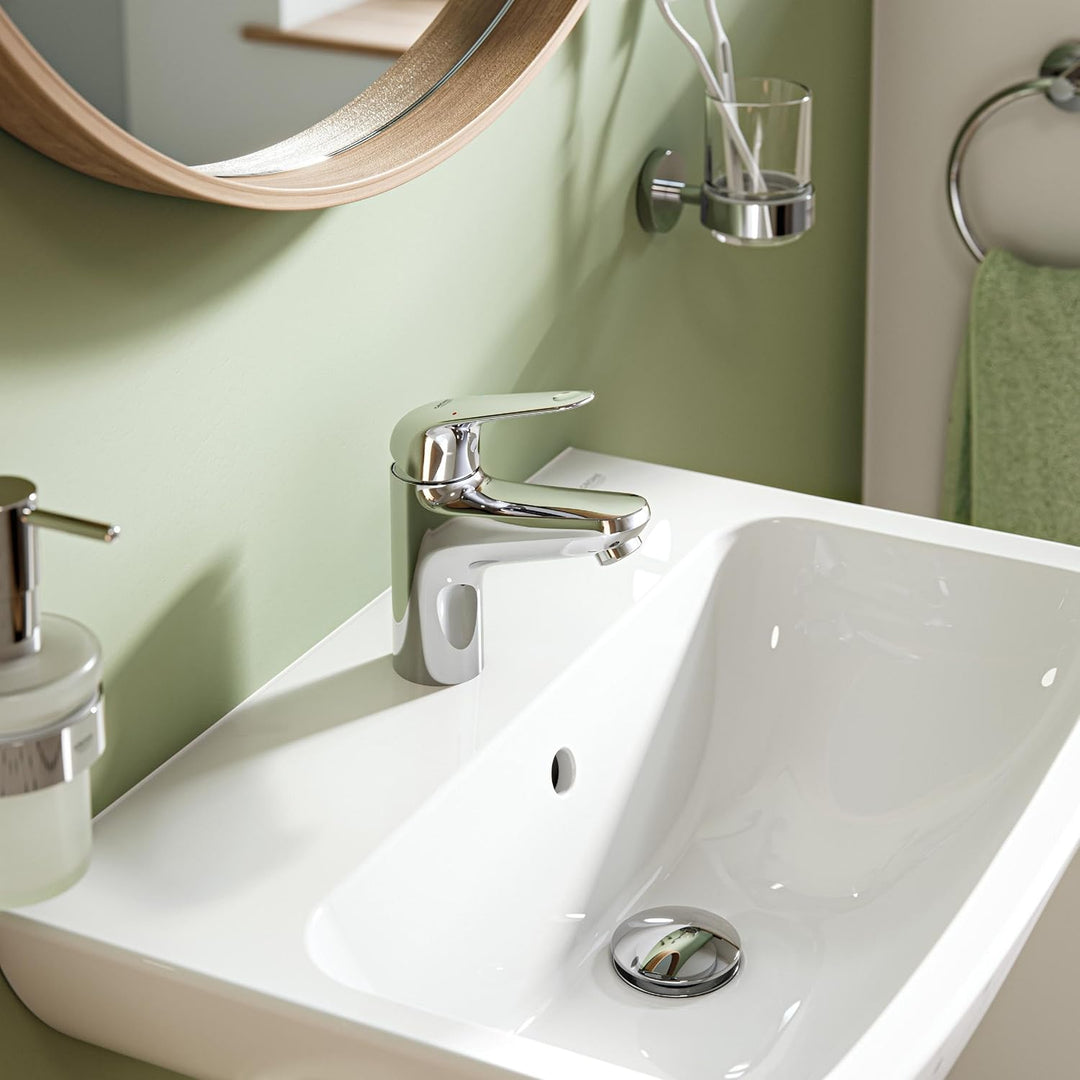 GROHE Swift - Waschtischarmatur (wassersparend, ~16cm hoch, inkl. Montagewerkzeug, Push-Open Ablauf)