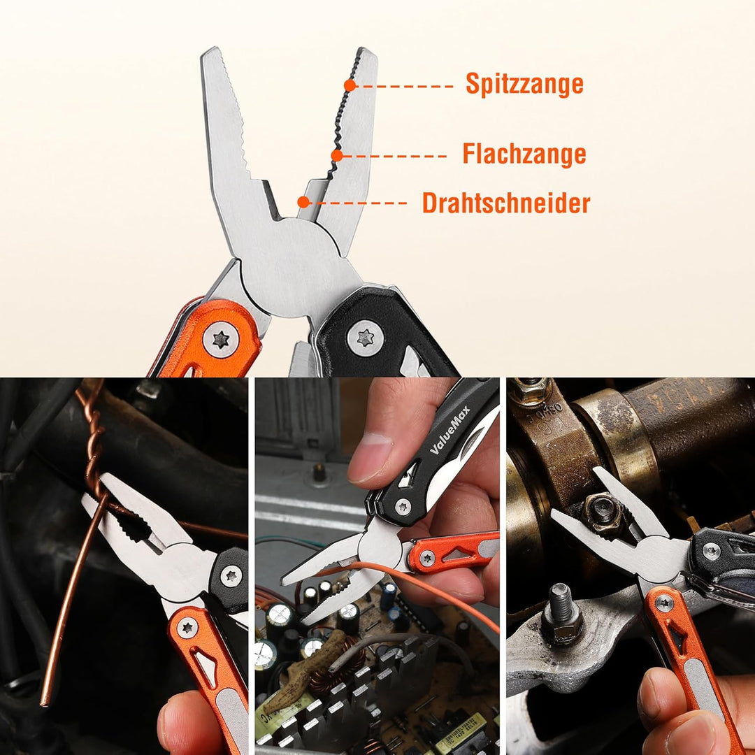 ValueMax Multifunktionszange, 9-in-1 Mini Multitool, Multifunktionstool mit Zange und Messer, Campin