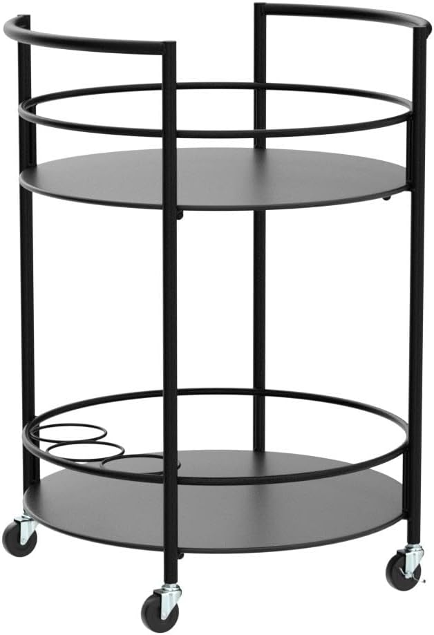 Dekoleidenschaft Servierwagen aus Metall, schwarz, Ø 46 x 69 cm, Getränkewagen, Barwagen