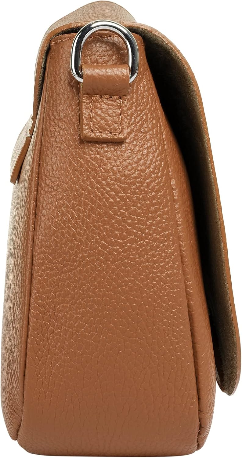 Umhängetasche Echt Leder Damen Made in Italy | Handtasche mit Deckelklappe | elegante Crossbody Bag