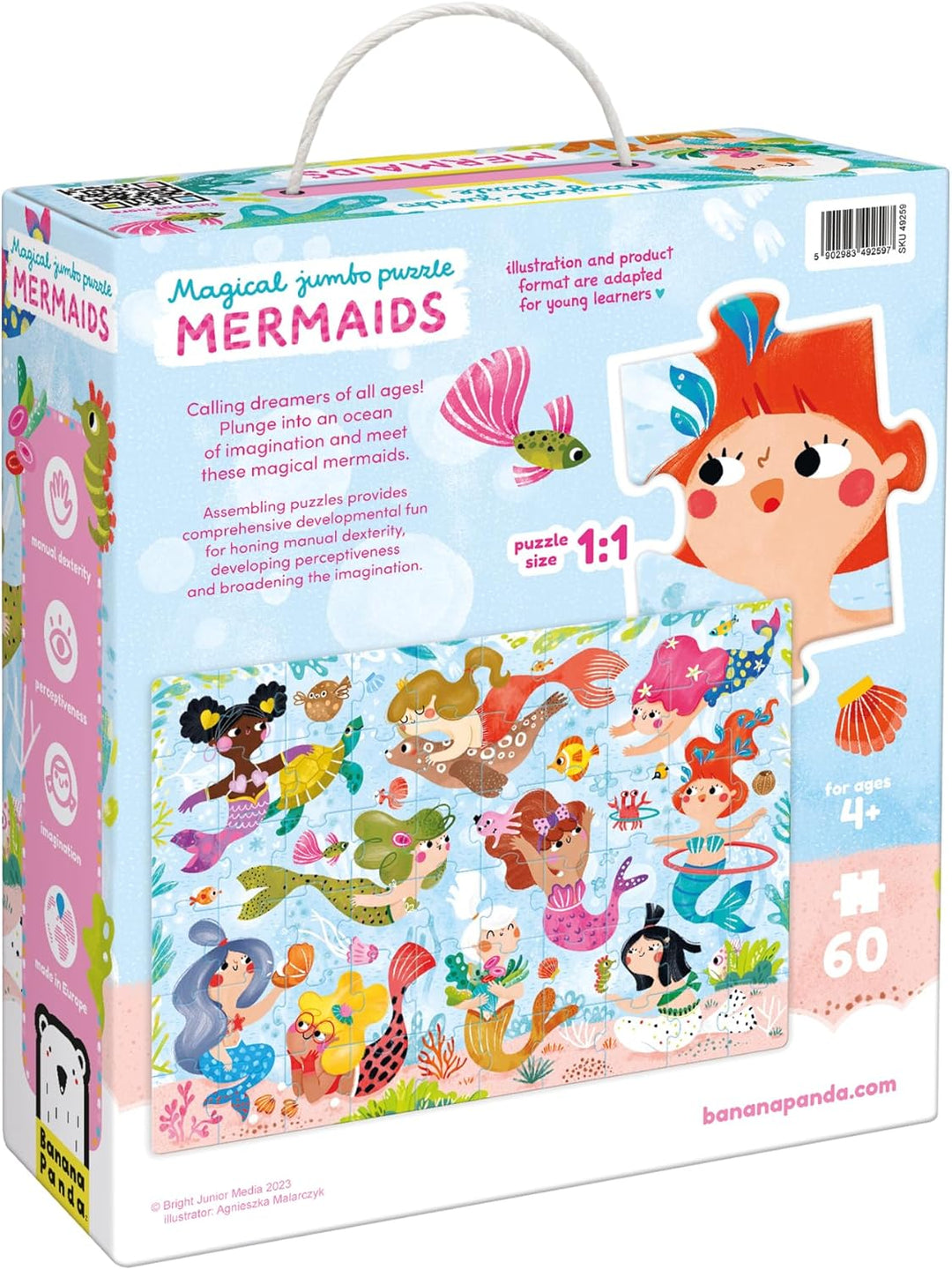 Magical Jumbo Puzzle Mermaids, 60 Teile Lernpuzzle für Kinder 4+, Bodenpuzzle Meerjungfrauen, 26.8"
