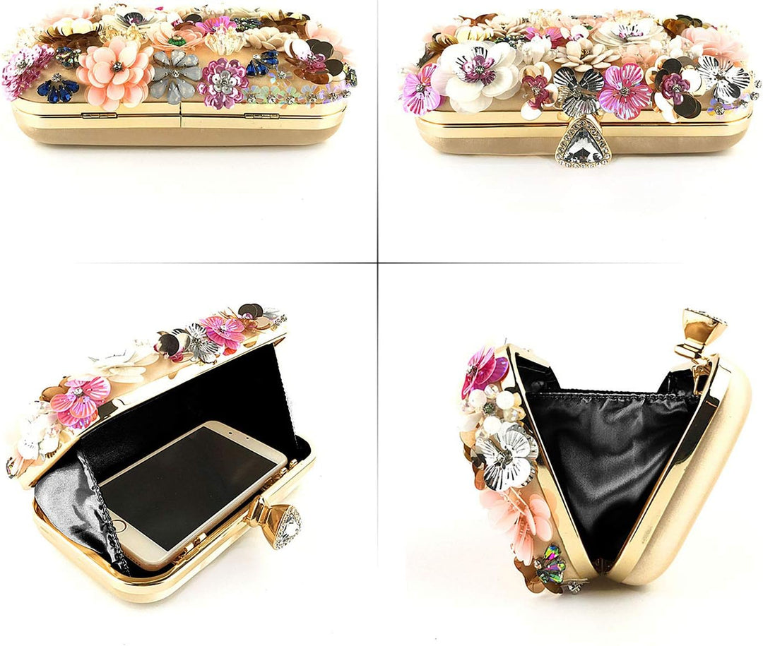 Jywmsc Damen Clutches Blume Abendtasche Handtasche Hochzeit Clutch Party Tasche Gold, Gold