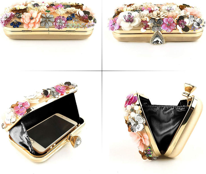 Jywmsc Damen Clutches Blume Abendtasche Handtasche Hochzeit Clutch Party Tasche Gold, Gold