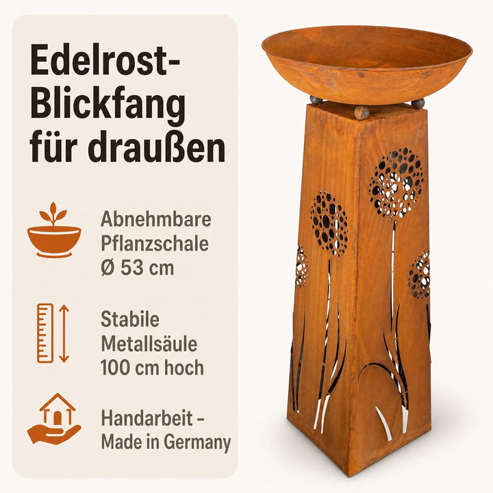 Rostikal Pflanzsäule Pusteblume 118 cm - inkl. abnehmbarer runder Dekorative Pflanzschale - Hochwert